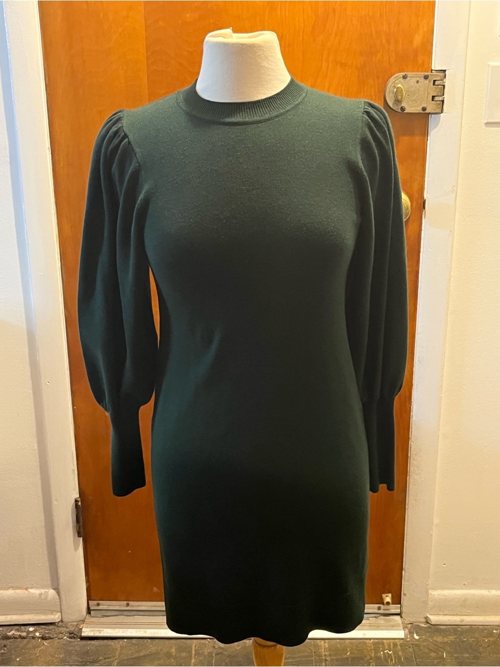 Vince Camuto Women's Dark Green Balloon-Sleeve Knit Sweater Dress Size Small